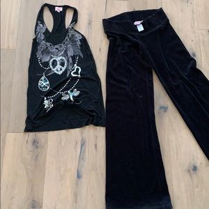 Embellished black top/  juicy velour bottoms